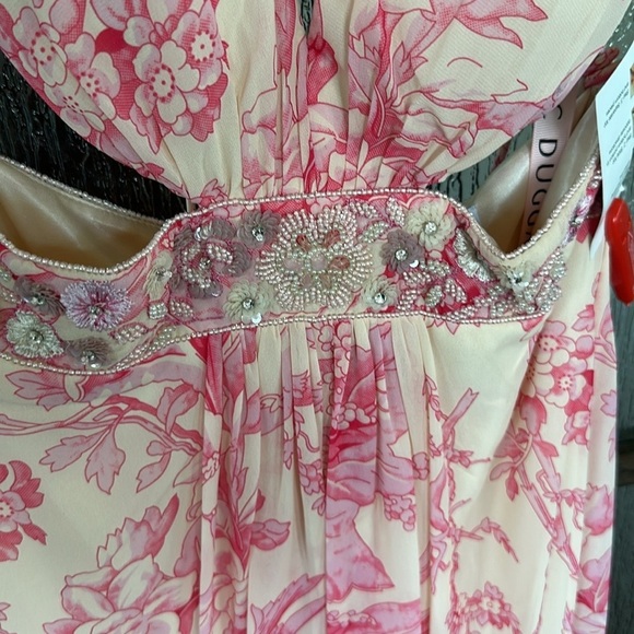 Mac Duggal Anthropologie Floral Printed Ruffle Shoulder Lace Up Gown size 2. - Picture 14 of 17